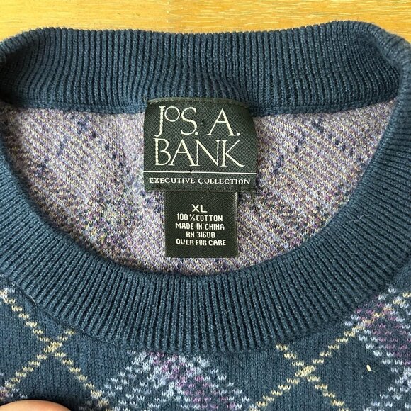 Jos A Bank Sweater Mens XL Blue Argyle Crewneck Pullover Executive Granpacore - Picture 5 of 8